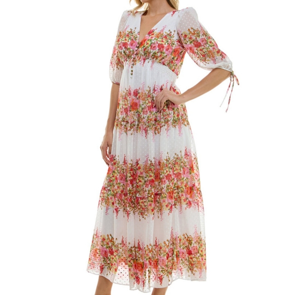 Taylor Women's Floral-Striped Swiss-Dot Chiffon D… - image 1